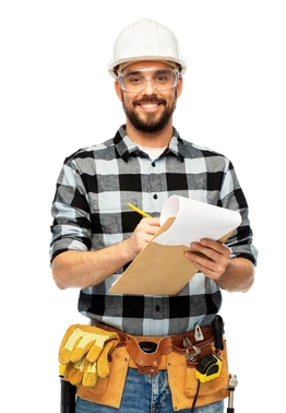 Licensed general contractor reviewing construction plans for a residential remodeling project in Los Angeles